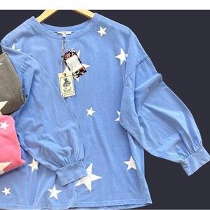 Easel Sky Blue M star long sleeve Top